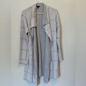 Eileen Fisher grey white Checkered Women’s Cardigan M EUC long sweater